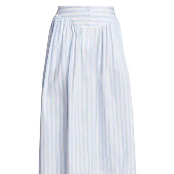 NEW ROSETTA GETTY Gathered Yoke Maxi Skirt - Baby Blue White - size Large - Picture 6 of 11